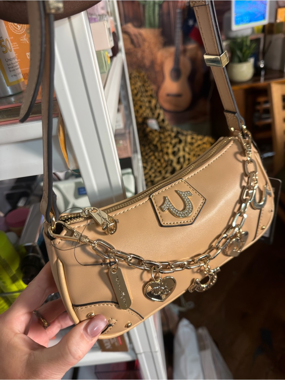 True Religion LIMITED EDITION Shoulder Bag with Gold Chain Charm - Luxury Style